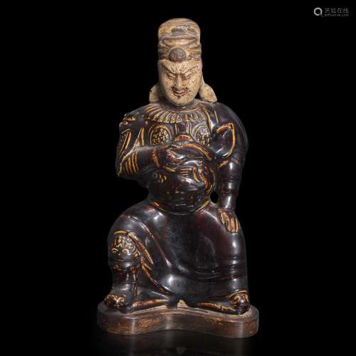 A Chinese brown glazed figure of Guandi 关帝像 Ming dynasty ...