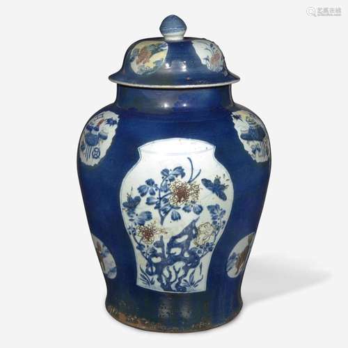 A very large Chinese underglaze blue and red jar and cover 青...