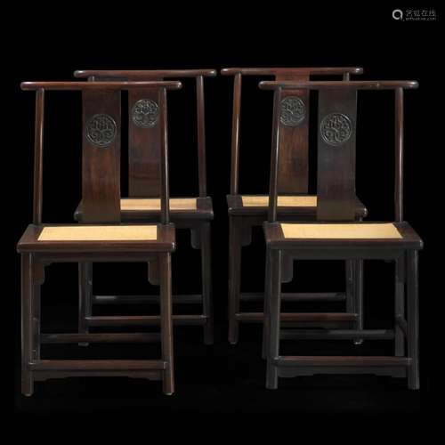 A set of four Chinese hardwood side chairs 硬木椅子一组四件 ...