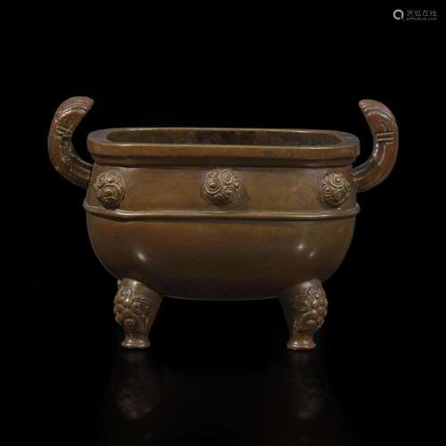 A Chinese archaistic bronze small censer 摹古小铜炉 "Xu...