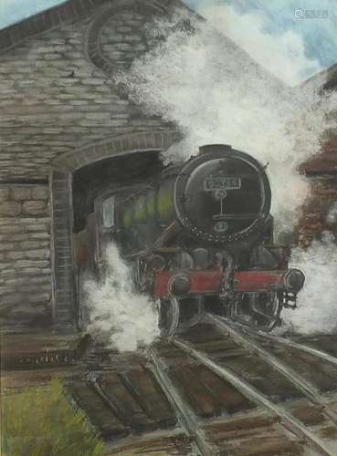 After Terence Cuneo - Train emerging from a tunnel, pastel, ...