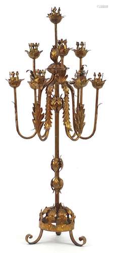 Ornate gilt metal ten branch candelabrum, 97cm high