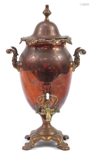 19th century copper samovar with brass tap and ceramic handl...