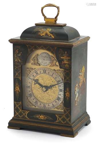 Tempus Fugit chinoiserie lacquered mantle clock, the gilt di...