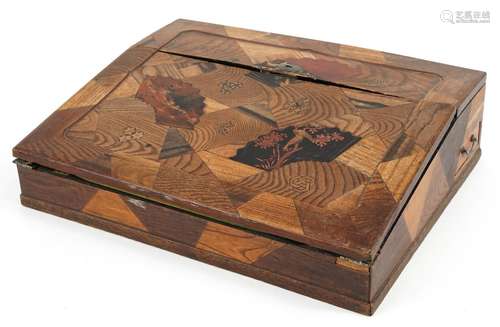 Japanese marquetry and lacquered writing slope with fitted i...