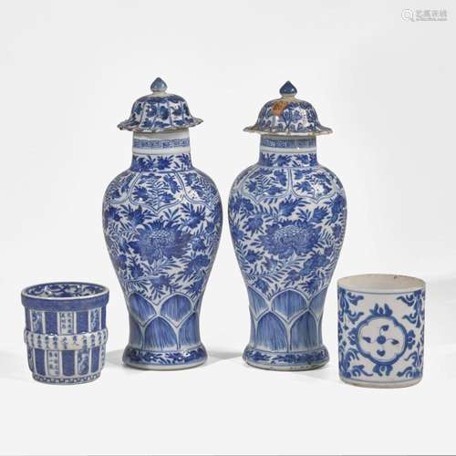 A pair of Chinese blue and white porcelain baluster vases an...