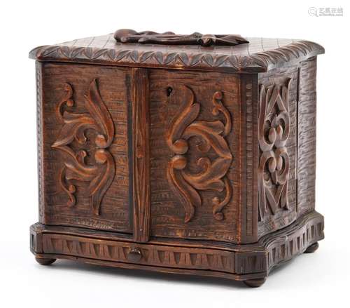 Black Forest carved wood smoker's pipe box with base dra...