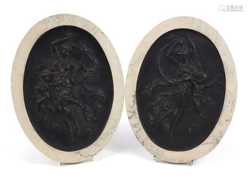 Pair of classical bronzed and marble effect wall plaques dec...