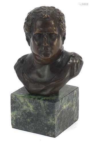 Patinated bronze bust of a Roman Emperor raised on a green m...