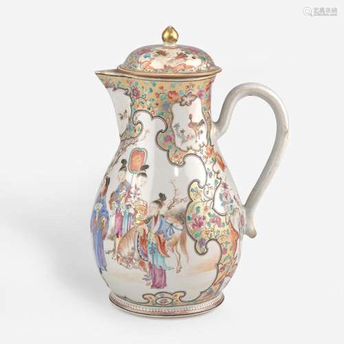 A large Chinese export famille-rose decorated porcelain jug ...