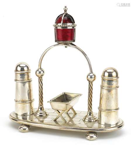 Victorian silver plated cruet set with salt and pepper in th...