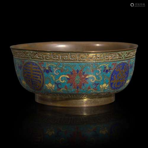 A Chinese cloisonné and champlevé enamel "Wan Shou Wu J...