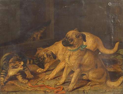 After Horatio Henry Couldery - Cats and Pugs fighting, oleog...