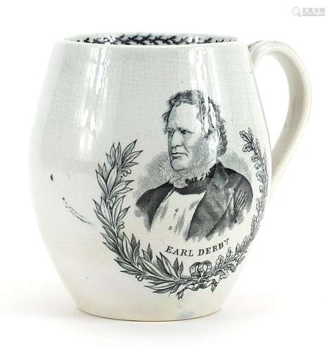 19th century pearlware barrel tankard with portraits of Disr...