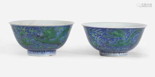 An associated pair of Chinese underglaze blue and green-enam...