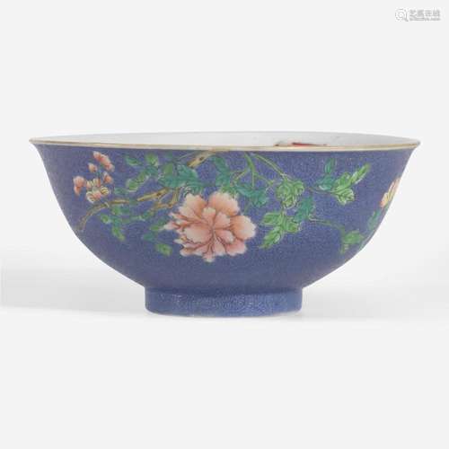 A Chinese blue sgraffito-ground famille rose "Peony” bo...