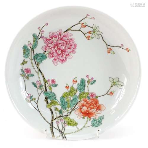 Chinese porcelain shallow dish hand painted in the famille r...