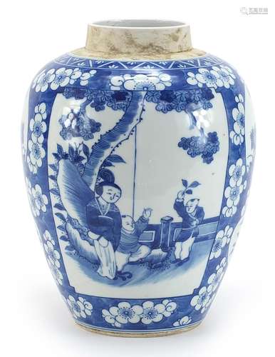 Large Chinese blue and white porcelain ginger jar hand paint...