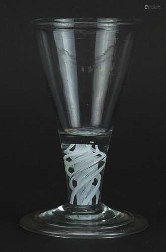 18th century glass with multiple opaque twist stem on folded...