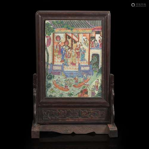 A Chinese famille-rose decorated porcelain table screen and ...