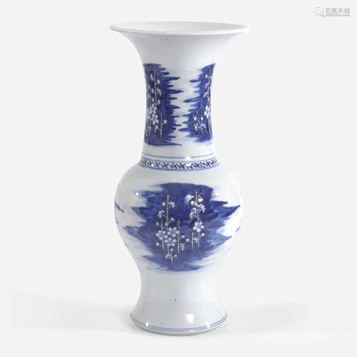 A Chinese blue and white carved "prunus" phoenix-t...