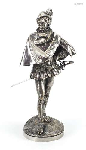 Emmanuel Fremiet, silvered bronze figure of a swordsman, 33c...