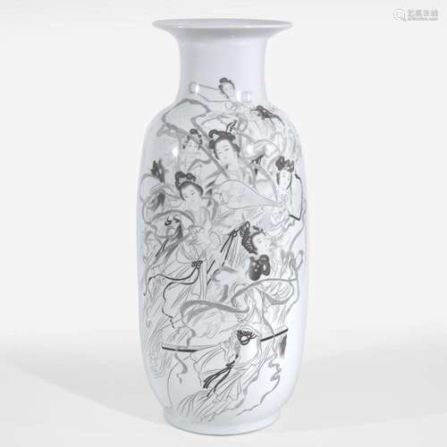 A large and unusual Chinese engraved porcelain "Xiannv ...