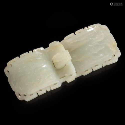 A Chinese carved white jade buckle 白玉带扣 Qing dynasty, 18...