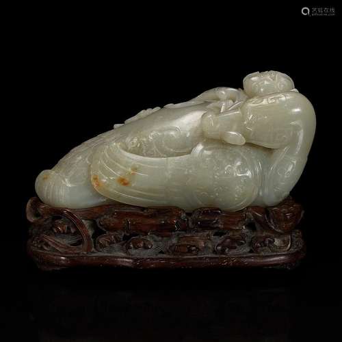 A Chinese celadon jade archaistic "Duck" water cou...