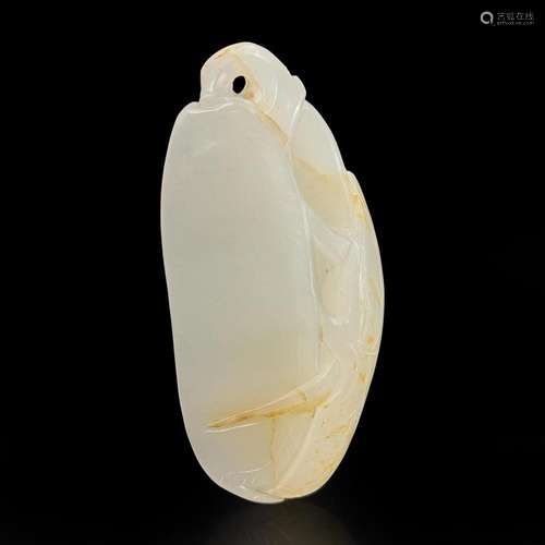 A Chinese carved white jade "Peapod" toggle 白玉豆...