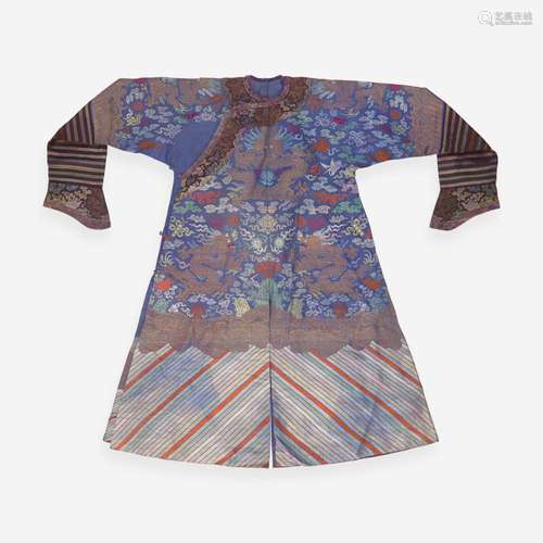 A Chinese blue-ground woven silk and metallic thread “Nine-D...