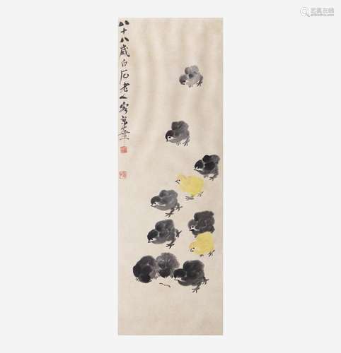 Qi Baishi 齐白石 雏鸡捉虫图 (Chinese b.1864-d.1957)