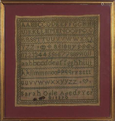 Early 19th century embroidered alphabet sampler worked by Sa...