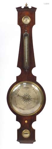 Georgian mahogany banjo barometer with silvered dial and the...