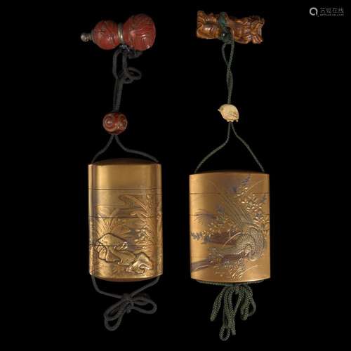 Two Japanese gold lacquer inro 日本印笼两套 Meiji period 明治