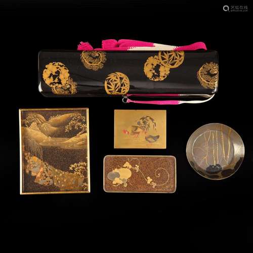 A group of five Japanese lacquer objects 日本漆器五件 Meiji ...