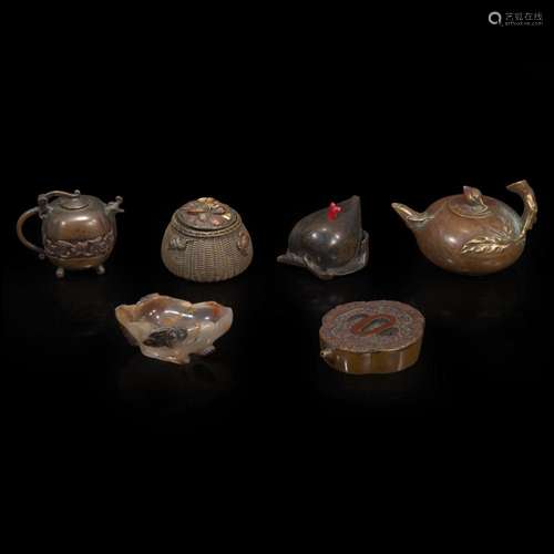 A group of six assorted Japanese and Chinese water droppers ...