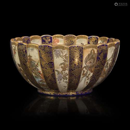 A well-decorated Satsuma lobed bowl, Hodada 萨摩烧花瓣碗 Mei...