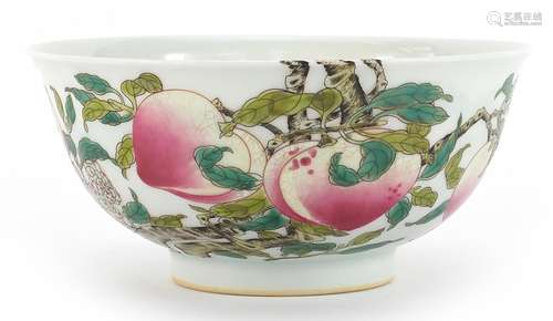 Chinese porcelain bowl hand painted with bats amongst peach ...