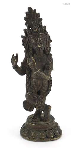 Indian patinated bronze deity, 14.5cm high