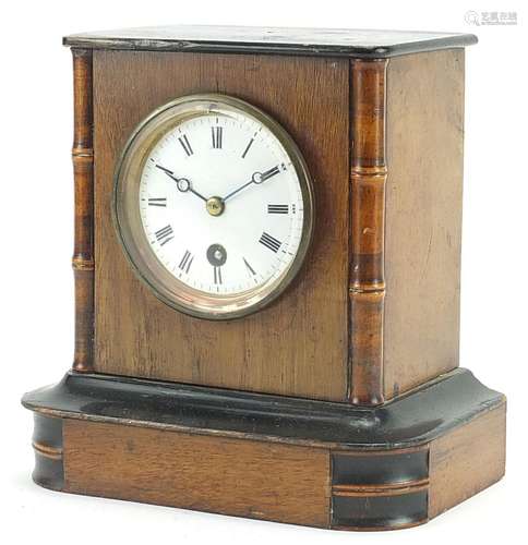 Walnut cased striking mantle clock with enamelled dial, 20cm...