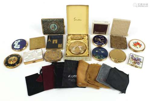 Twelve vintage ladies powder compacts and a tooled leather c...