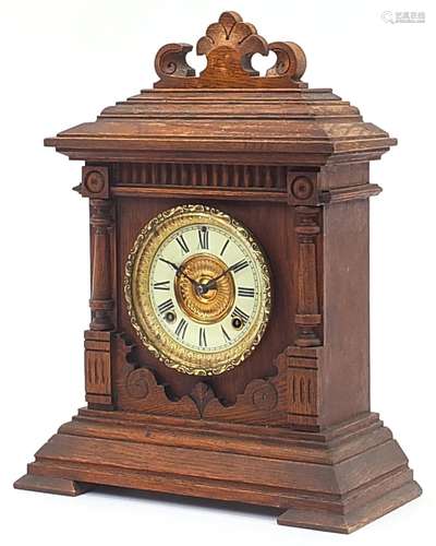 American oak cased Ansonia mantle clock, Sharon Eight Day St...