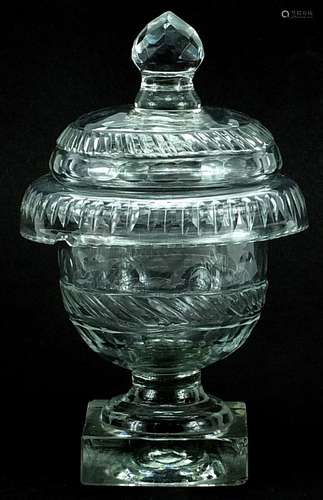 Antique Irish cut glass bonbon pedestal dish and cover, 18.5...