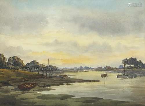 Joan Morgan - Evening Light in Bosham Creek and one other, p...