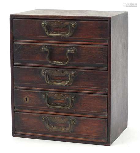 Oak five drawer collector's chest with brass handles, 31...