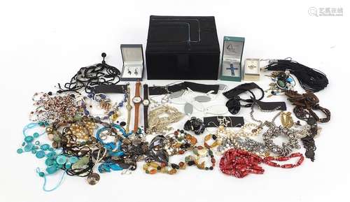 Costume jewellery and wristwatches, some silver including ne...