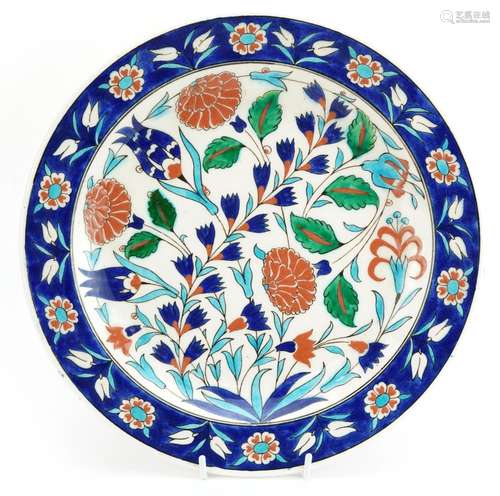 Kutahya, Turkish pottery charger hand painted with flowers, ...