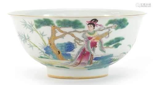 Chinese porcelain bowl hand painted in the famille rose pale...