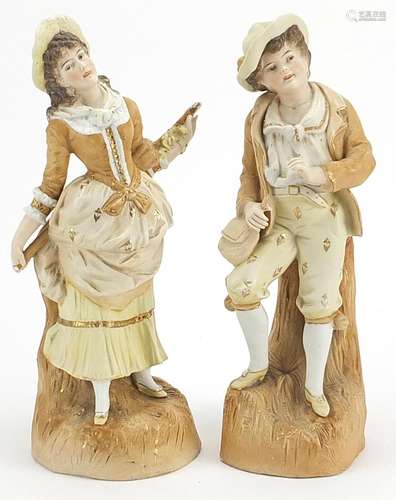 Pair of continental bisque figures of a young couple, the la...